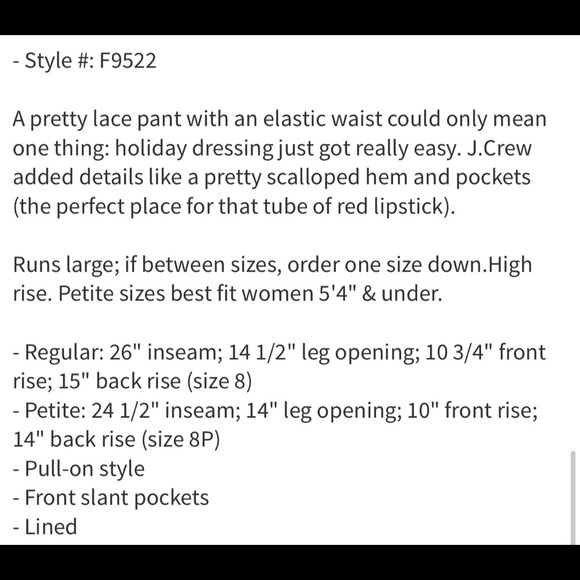 COPY - J Crew red scalloped lace cropped pants NEW 6P - Picture 3 of 7